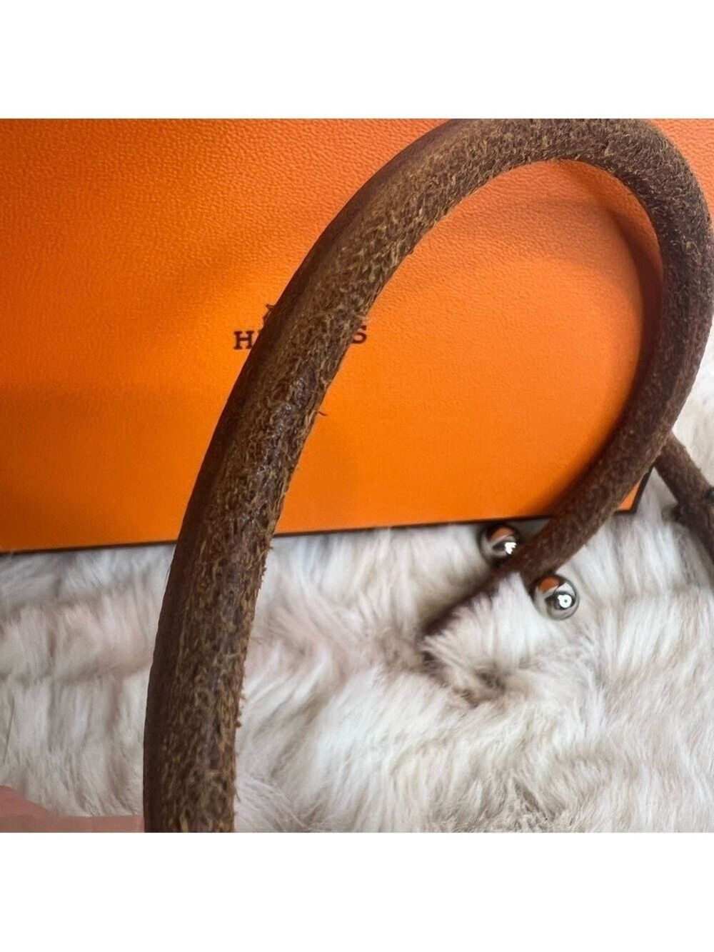 HERMES LEATHER BANGLE UNISEX BRACELET WITH BOX - Picture 9 of 15